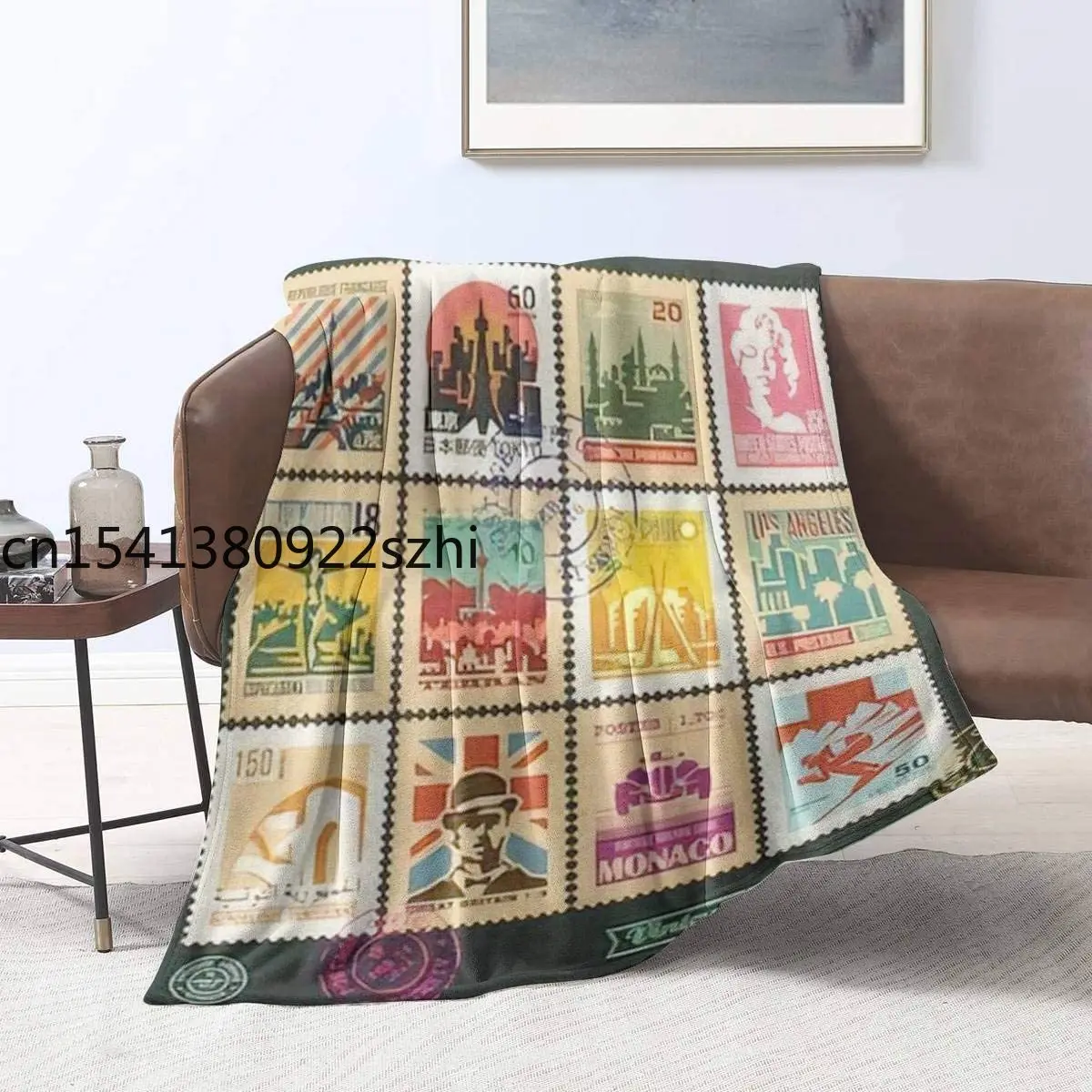 

postage stamps, cities of the world, vintage travel labels and badges Multifunctional Blankets Air Conditioning Blanket Flannel