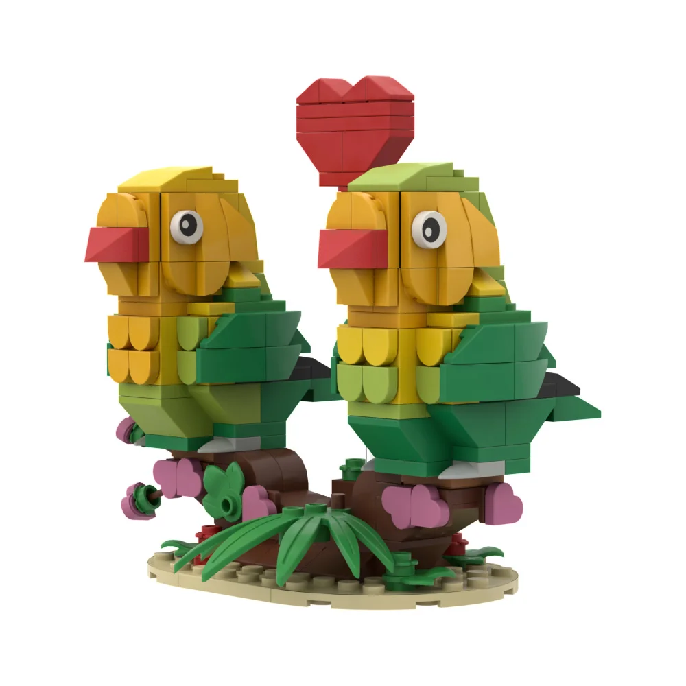 

MOC Valentine's Day Gifts Agapornis Lovebird Building Blocks Set Heart-Shaped Parrot Animal Love Bird Bricks Toys Girl Gift