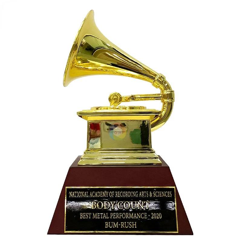 Custom metal grammy trophyblack crystal base grammy award trophy and medals