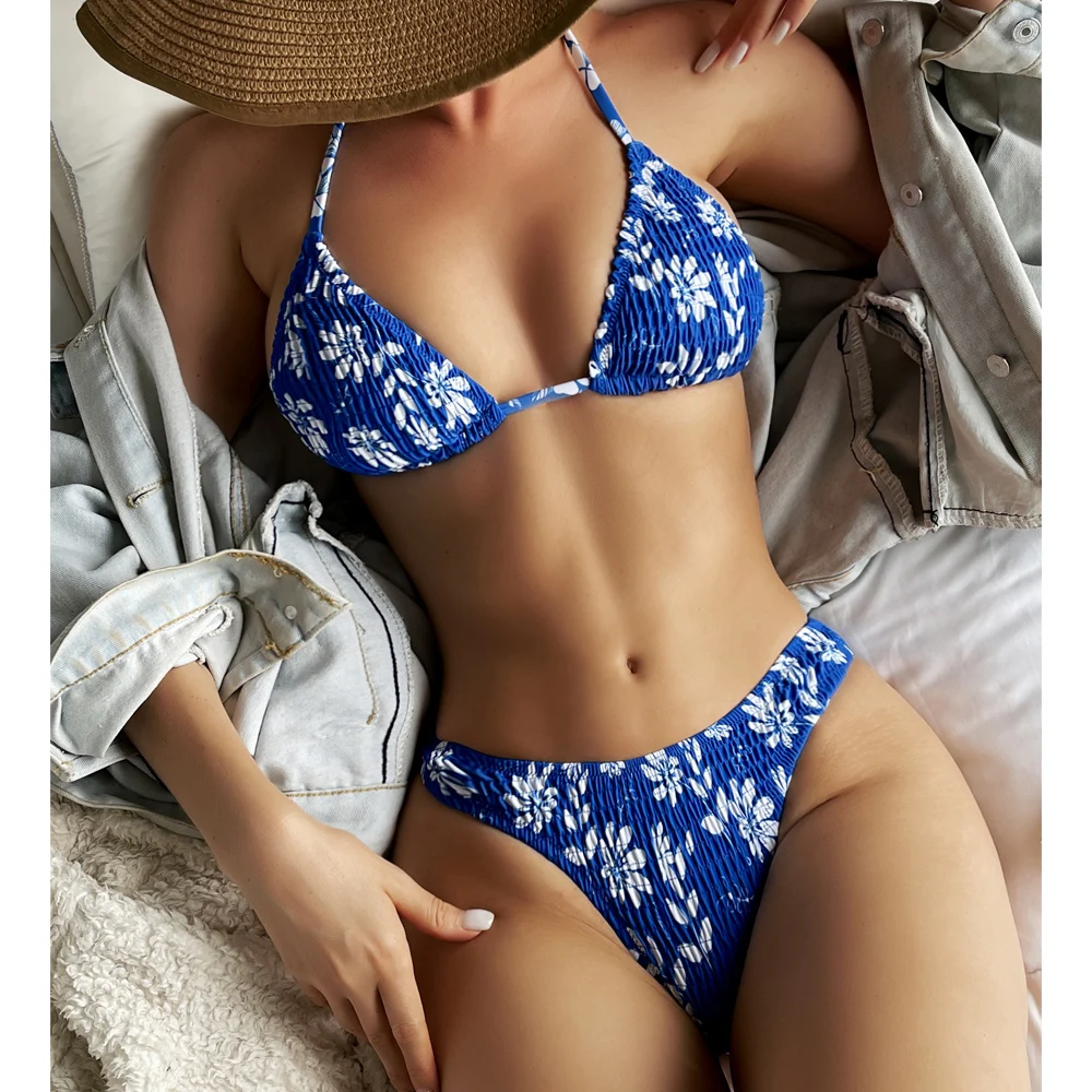 

Купальник-бикини женский с цветочным принтом и чашками пуш-ап