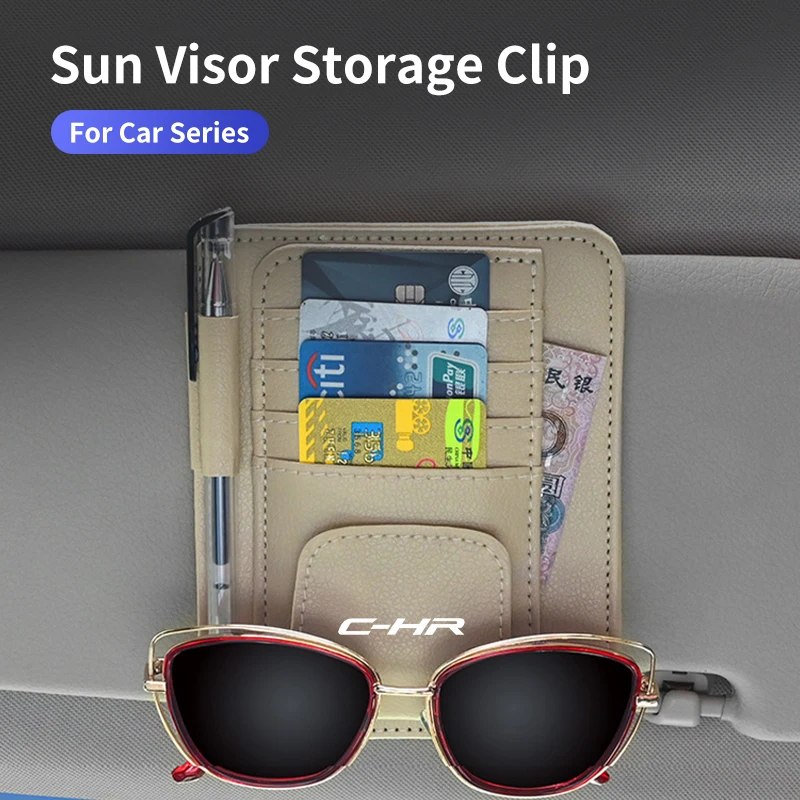 z logo samochodu Klips do przechowywania okularów przeciwsłonecznych Pudełko na okulary Uchwyt kartę Toyoty CHR Yaris Aygo Prius RAV4 Camry Auris