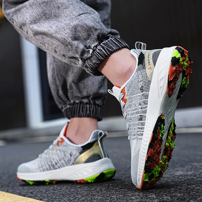 Golf Shoes Men's Fitness Comfortable Golf Shoes Men's Track and Field Training Shoes Light Mesh Walking Shoes Golf Shoes