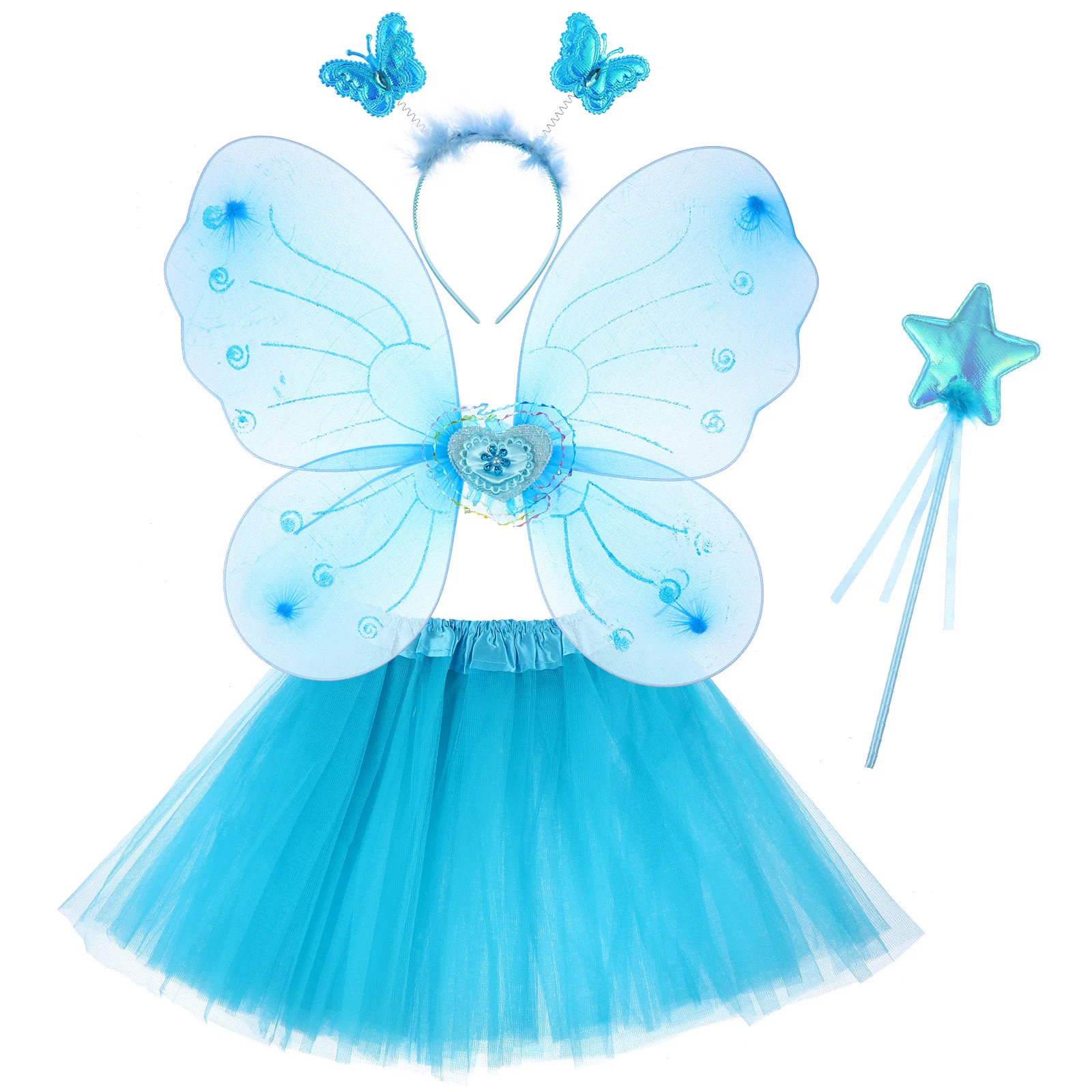

Butterfly Wings Four Piece Set Girls Dress Kit Fairy Hairhoop Girl's Accessories Mesh Tutu Skirt Gauze Stick Clothes Teen