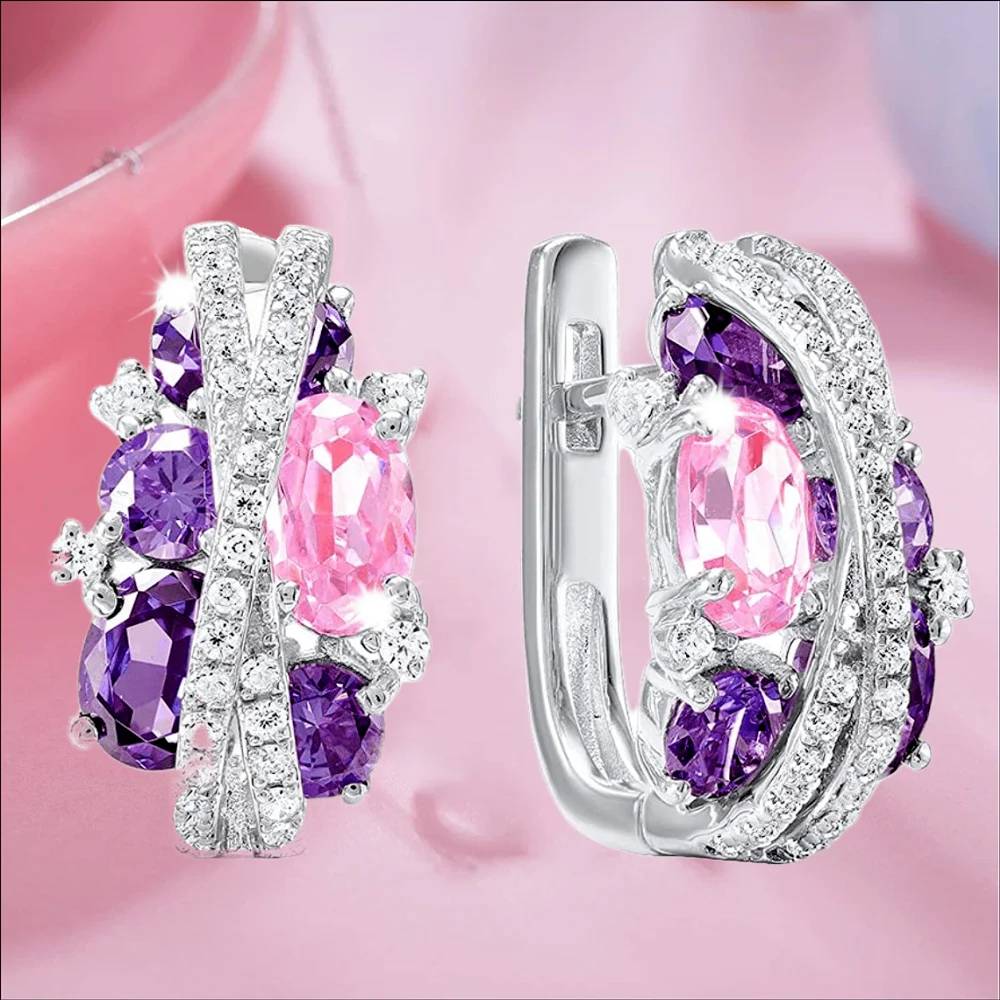 Серебряные популярные аксессуары мерцающие серьги для женщин розовые