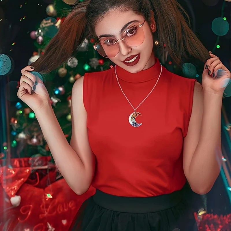 Ожерелье С Целебными Кристаллами 7 Чакры Древо Жизни Подвеска Фазой Луны Ручная