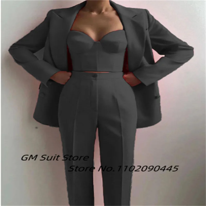 Women's Suits 2022 Lapel Collar Elegant Slim Tube Top 2-Piece Set (Blazer + Suit Pants) Double Breasted Casual Prom Party Suit