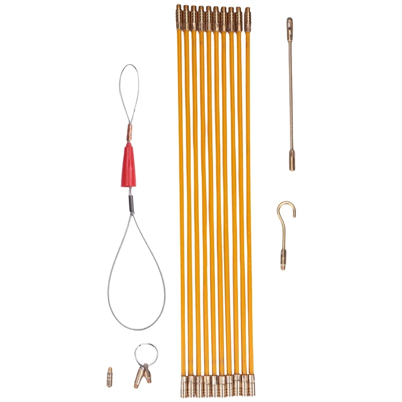 

11Ft Cable Rod,Fiberglass Fish Tank Kit Connectable Cable Puller Pull Push Electrical Wire Rods With Various Accessories