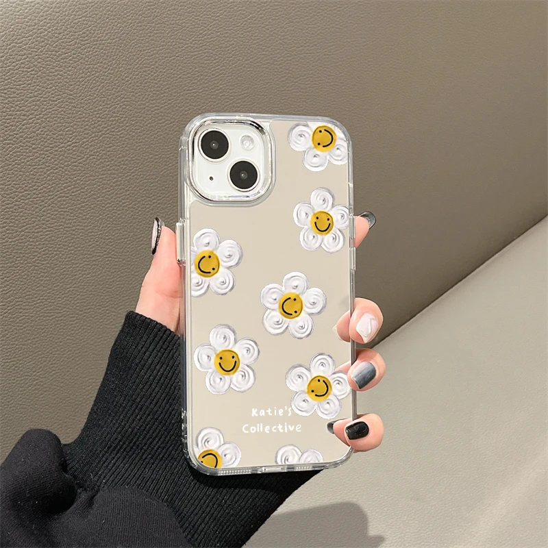 

Daisy Flowers Makeup Mirror Phone Case For iPhone 14 Pro Max Case iPhone 11 13 Pro 12 XR X XS Max Luxury Shockproof Soft Cover