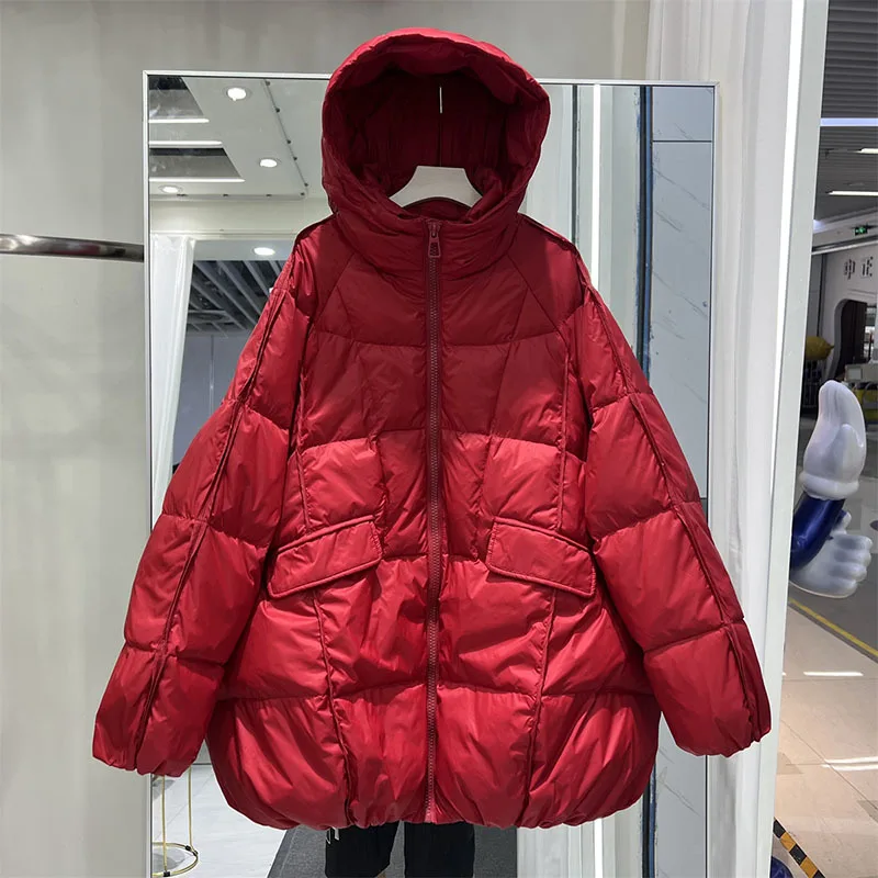 Новая зимняя женская куртка на белом утином пуху с капюшоном теплая