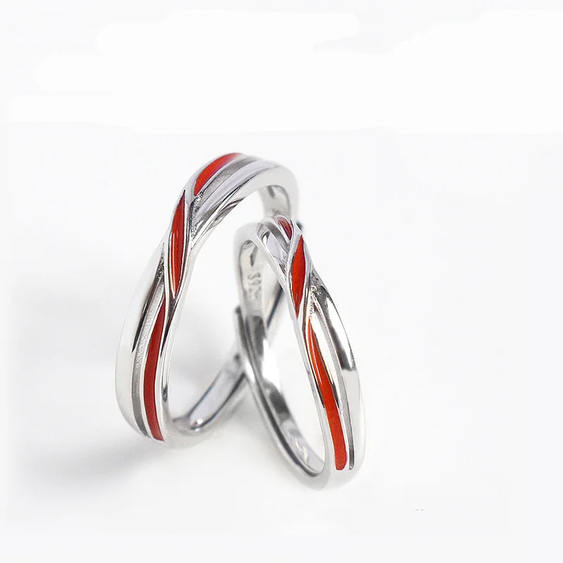 Red line couple ring a pair of simple and light luxury ring men and women niche design opening adjustable