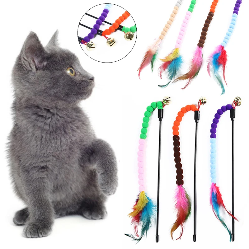 

Funny Cat Teasing Stick Throwing Toys Feather Colorful Ball Interactive Toys Pet Cat Supplies Cat Toys Amuse Teaser Bell Playing