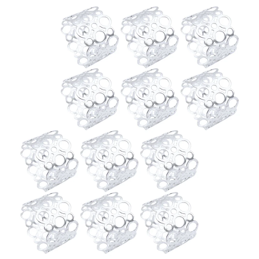 12 Pcs Decorations Simple and Luxurious Hollow Circle High-end Napkin Cloth Ring 12pcs/pack (silver) Holder Ornament Out Dining