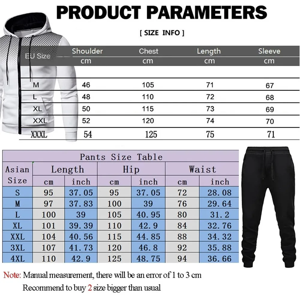 New Men's Running Tracksuit 2 Pieces Sets Hoodie + Pants Fleece Zipper Sweatshirt Casual Sport Sweatpants Mens clothing
