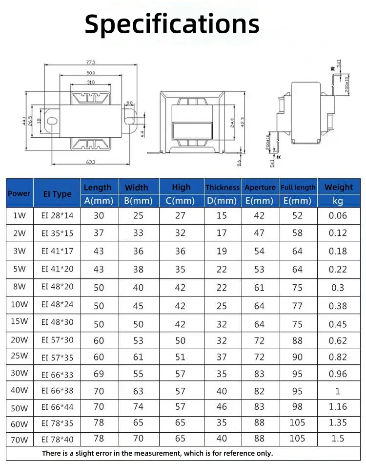 Изготовленный на заказ силовой трансформатор типа EI96 100 Вт напряжение нагрузки 110