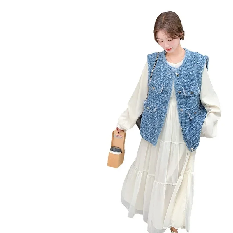 Элегантное Длинное Платье на ощупь комплект из 2 предметов джинсовое