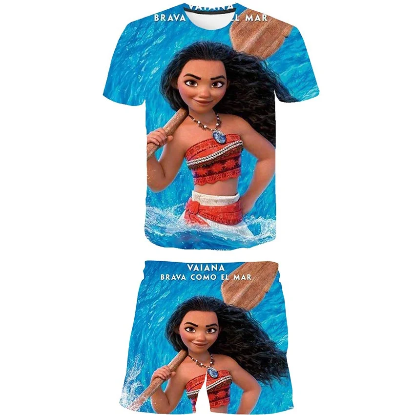 Baby Kids Moana Princess Clothing Sets Girls Short Sleeve T Shirts Shorts Summer Disney Series Casual Costume Outfits 1-14 Years
