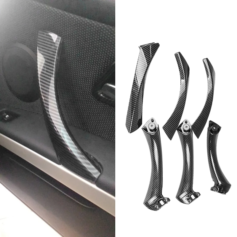 

6Pcs Carbon Fiber Car Inner Door Handle Trim Pull Grab Panel Handle Replacement For-BMW E90 E91 3 Series 2004-2012