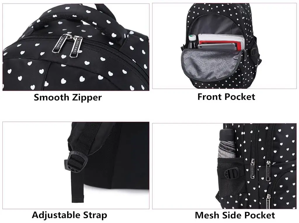 Candy Color Students Satchel Shoulder School Bag Lovely Heart Prints Large Capacity Backpack