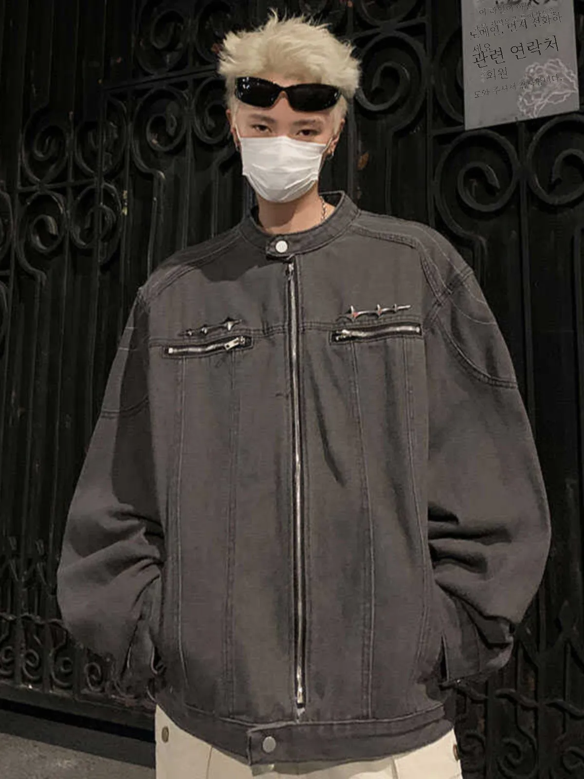 Весенне-осеннее джинсовое пальто на молнии с воротником-стойкой мужское