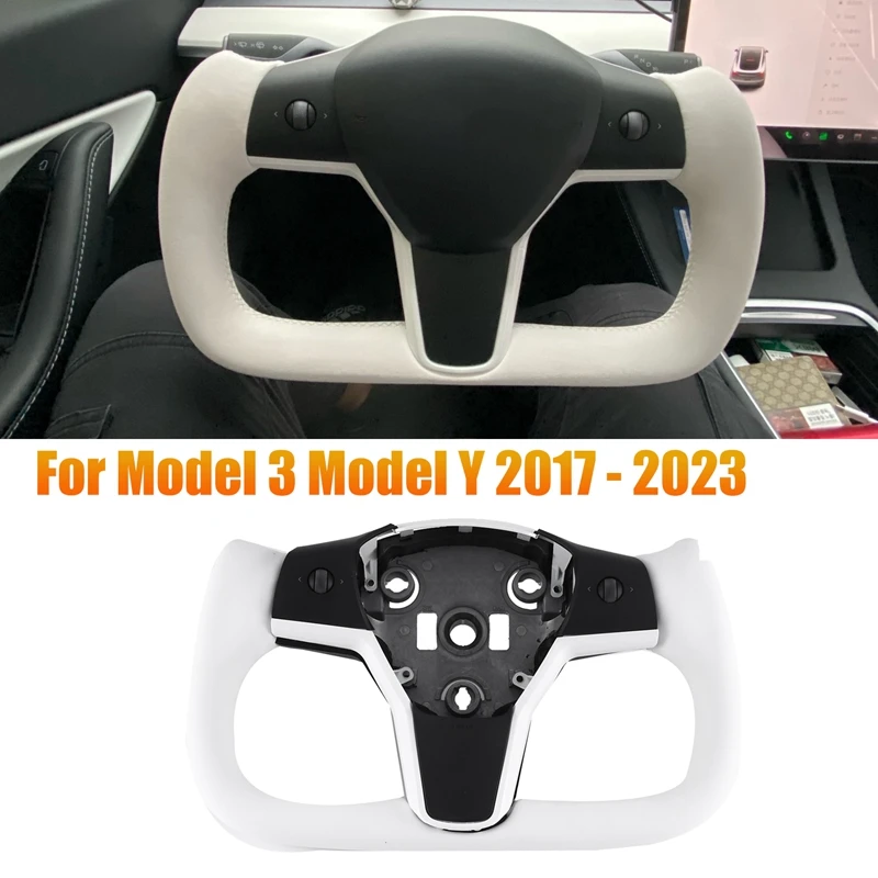 

Хомут для руля Tesla Model 3, модель Y 2017-2023, белая кожаная черная панель с кнопками (с подогревом)