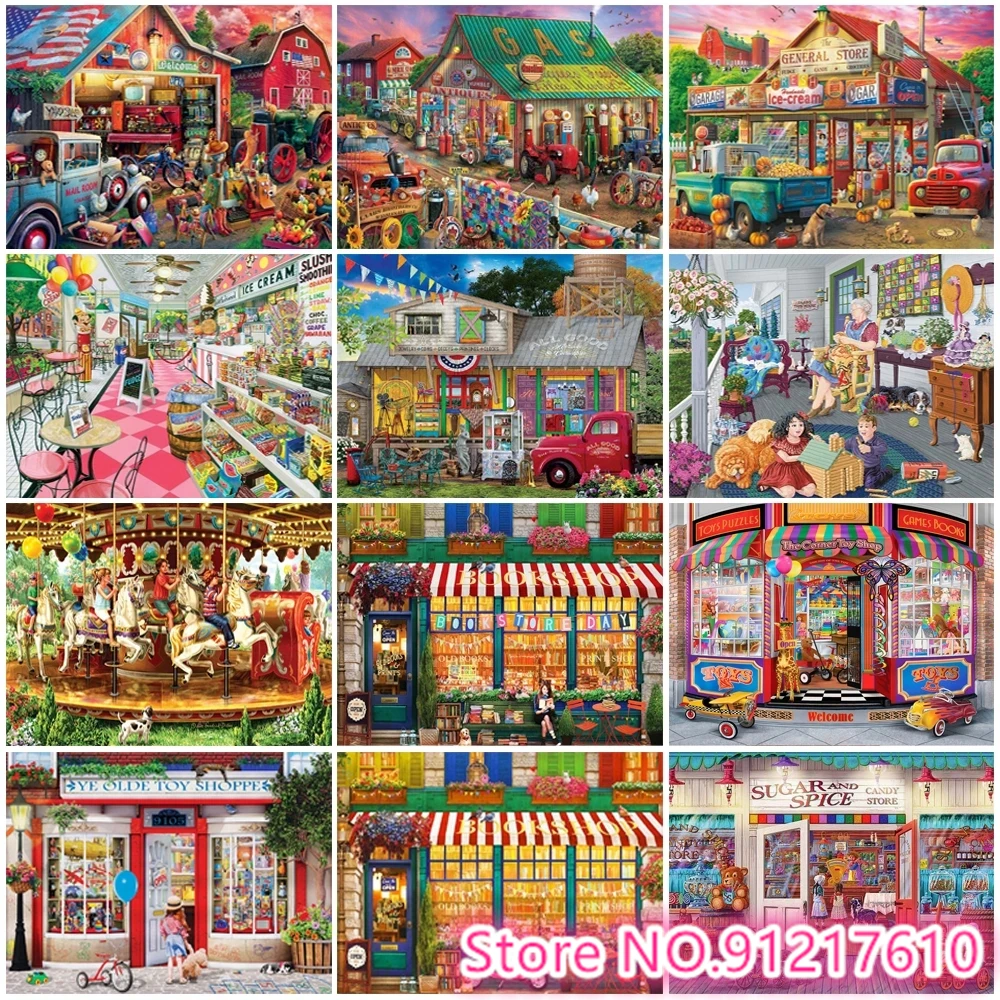 

1000 Pieces of Puzzle Romantic Painting Shop Brain-Burning Puzzle Family Jigsaw Puzzle Game Holiday Gift First Choice
