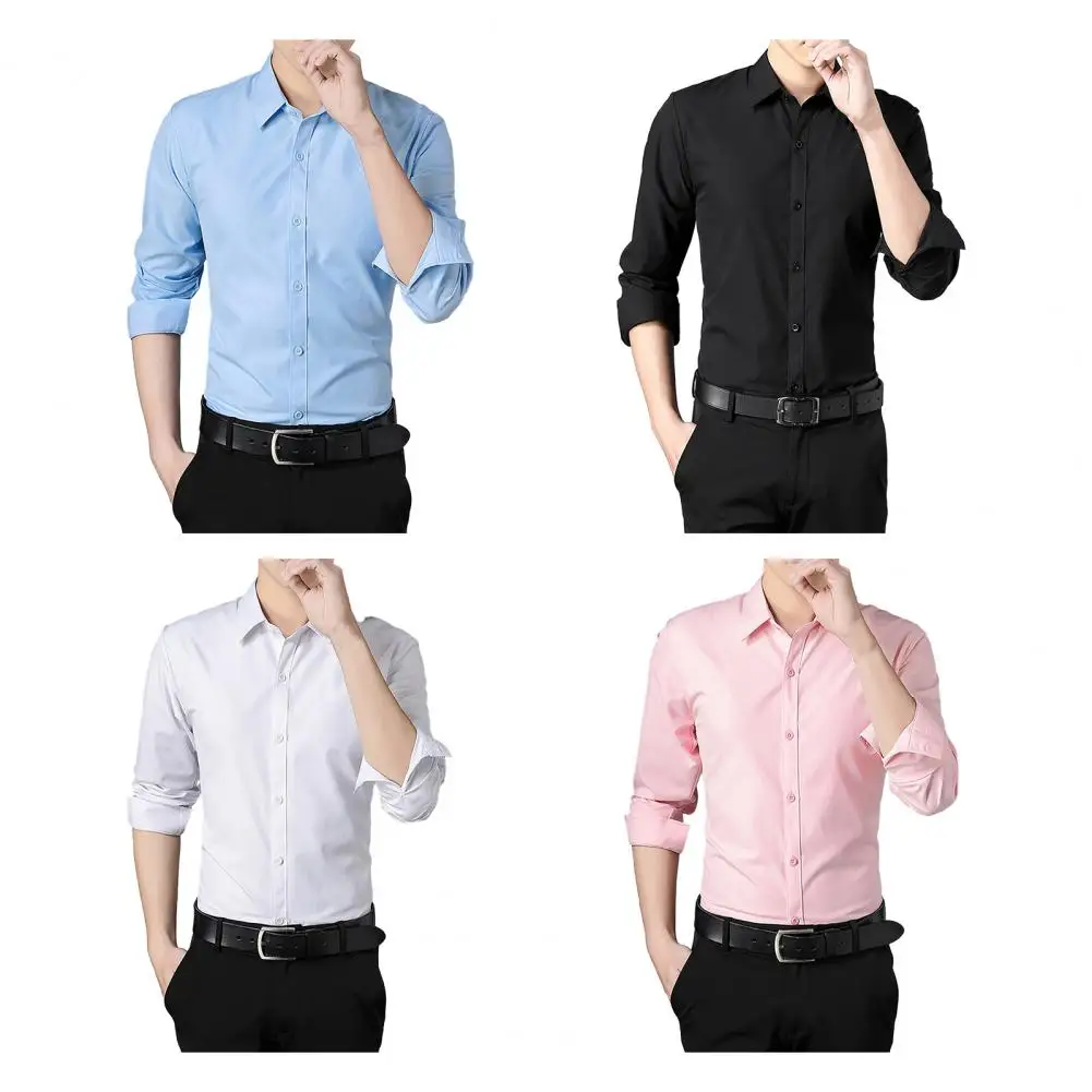 

Office Shirt Stylish Men's Lapel Collar Business Shirt Breathable Slim-fit Sweat Absorbing Top for Long Sleeve Comfort Men Shirt