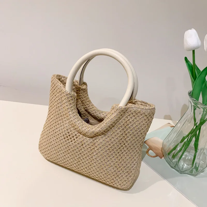 Summer New Handmade Bags For Women Weaving Ladies Straw Bag Wrapped Beach Bag Moon Shaped Top Handle Handbags Totes Shoulder Bag