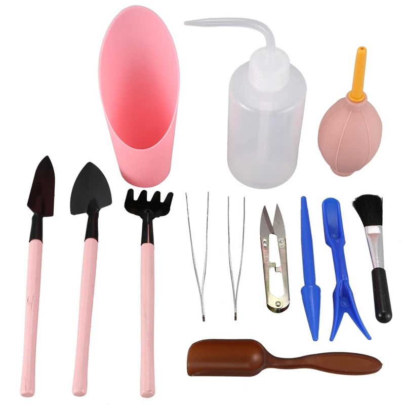

Hot 13Pcs Mini Garden Hand Tools Transplanting Tools Succulent Tools Miniature Planting Gardening Tool Set(Pink)