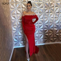 lorie red evening dresses off shoulder pleated mermaid celebrity party gowns side split backless without gloves prom dress 2022