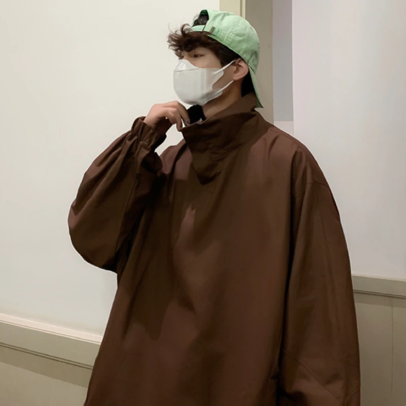 Коричневые толстовки с воротником-стойкой Мужская Осенняя верхняя одежда