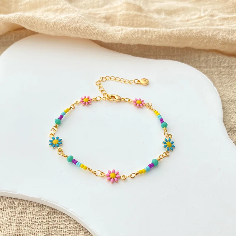 

New Fashion Trend Stainless Steel Elegant Delicate Daisy Shape Colorful Oil Drop Bracelet Women Jewelry Party High-grade Gifts