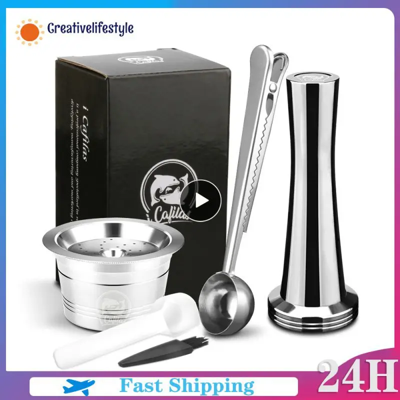 

1/2/3PCS ICafilas Stianless Metal Refillable Reusable Coffee Capsule Spoon With Clips Tamper For Nespresso Capsule