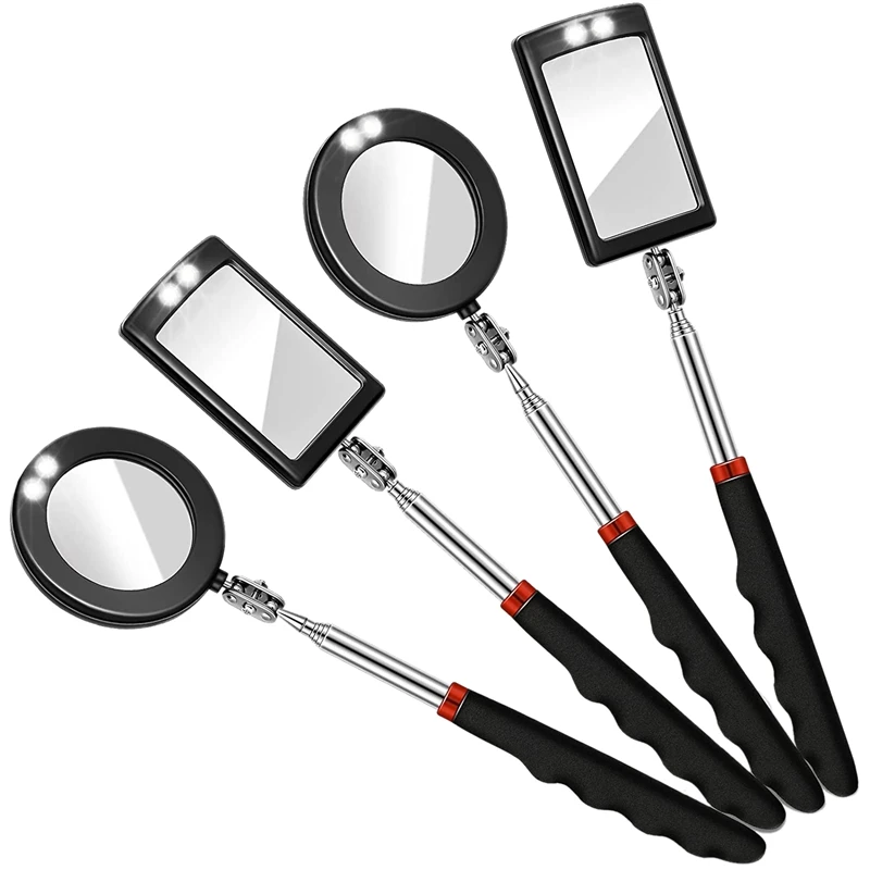 

4 Pieces Led Telescoping Inspection Mirror Round Mirror Square Mirror Inspection Tool For Check The Condition