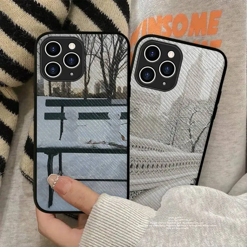 

Winter New York Central Phone Case Hard Leather Case for iPhone 11 12 13 Mini Pro Max 8 7 Plus SE 2020 X XR XS Coque