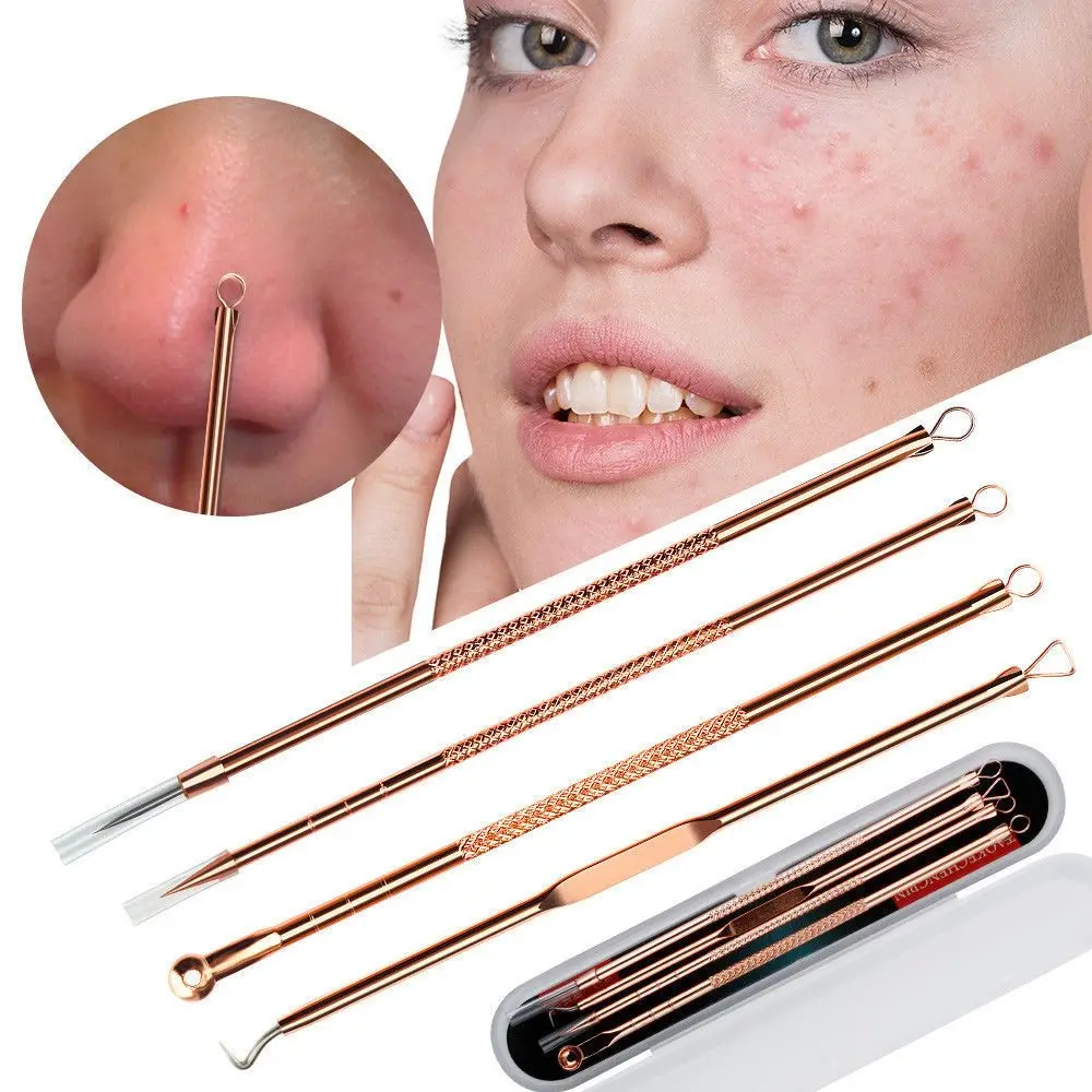 

4pcs Blackhead Comedone Acne Remover Pimple Blemish Treatment Facial Pore Cleaner Needle Hook Face Skin Care Tools Women Beauty