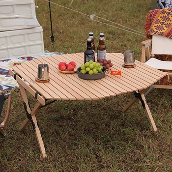 Eight Corner Omelet Table Outdoor Portable BBQ Table Solid Wood Kitchen  Dining Table Garden Picnic Folding Picnic Table