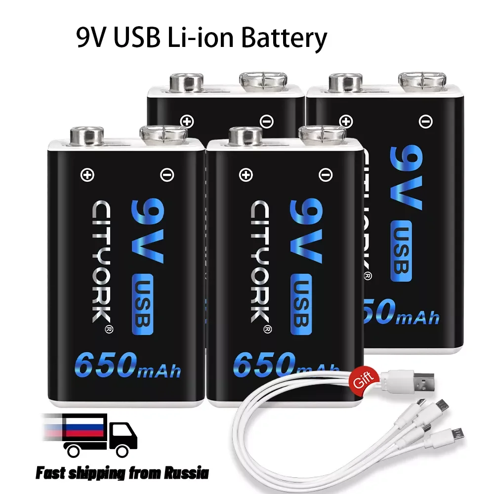 

NEW2023 9V Rechargeable Battery USB 650mAh Lithium 6F22 9V Li-ion Batteries For Multimeter Smoke Alarm Metal Detector Microphone