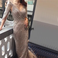 grey nude v neck off the shoulder sleeveless straight sexy evening dresses 2022 crystal sleeveless shawl yarn formal all age