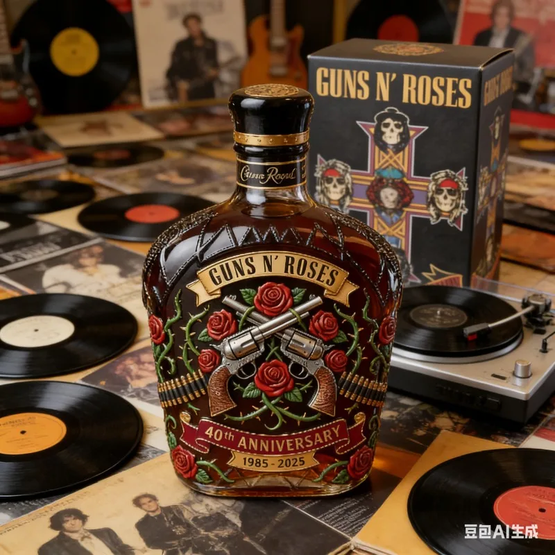 Фото Памятный графин Guns N' Roses к 40-летию (1985-2025), лимитированная серия, бутылка для алкоголя в стиле рок-группы, барная утварь №2