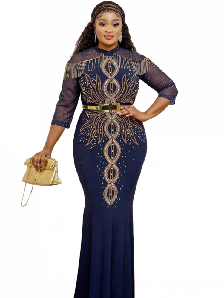 

Платье-Русалка Женское с кисточками и бриллиантами, с рукавом 3/4