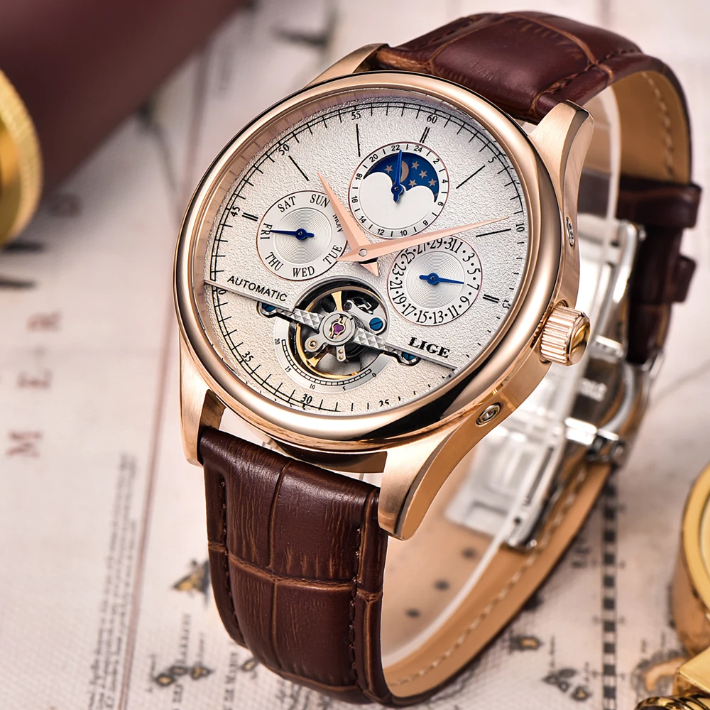 

Mens Mechanical Watches Men Watch Top BrandAutomatic Tourbillon Skeleton Watch Men Calendar Relogio Masculino dropship+Box