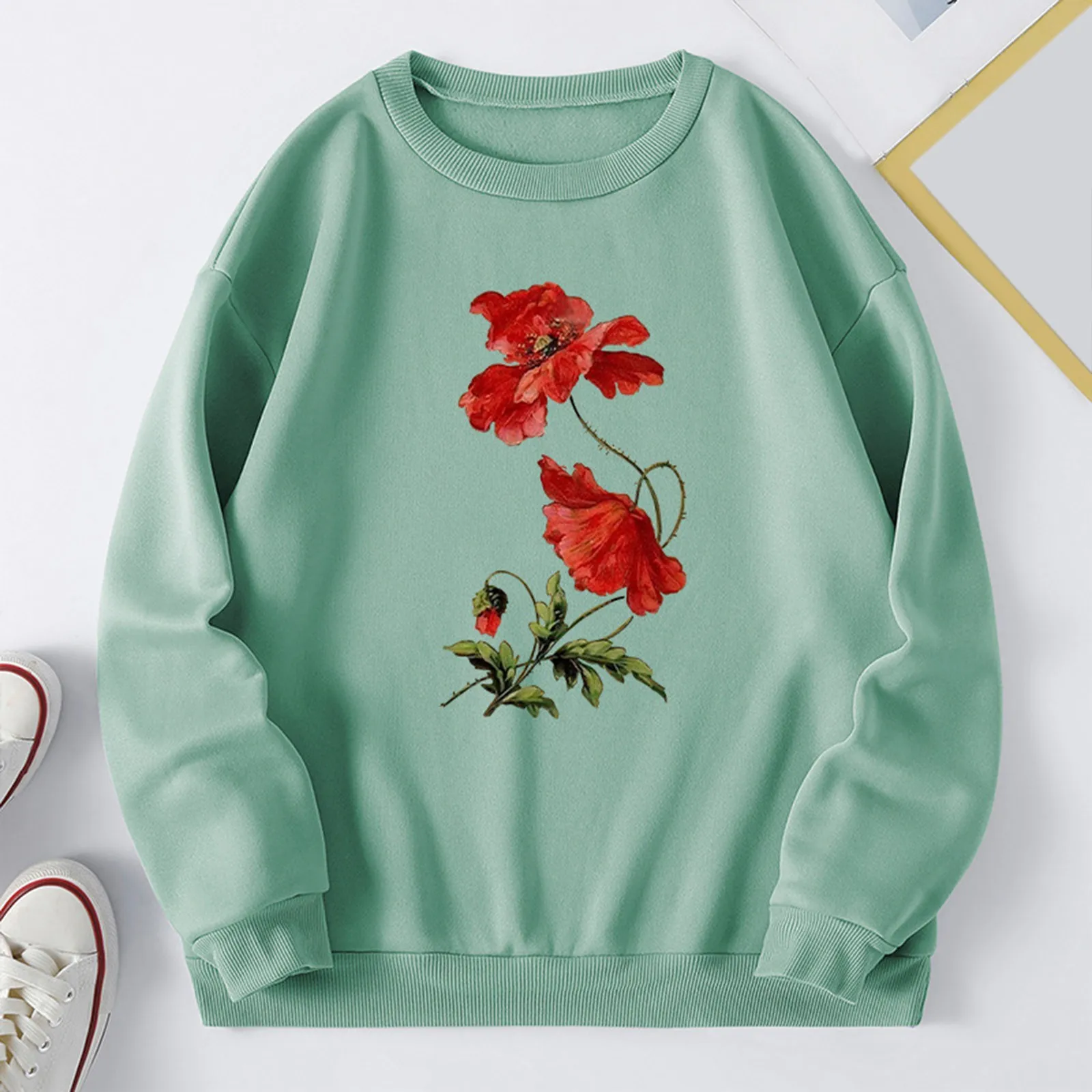 

Женский флисовый свитшот с круглым вырезом, свободного кроя