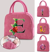 flower color letter print cooler lunch box portable insulated lunch bag thermal food picnic handbag for women kids bento pouch
