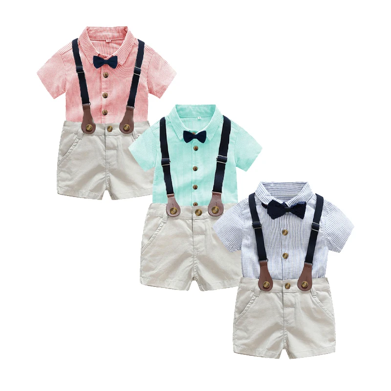 

Newborn Baby Boy Bow Outfit Set Formal Gentleman Birthday Suits for Summer Clothes Shirt + Beige Shorts Baby Cotton Suit
