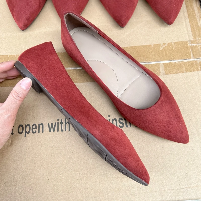 

All-Match Shoes Woman Flats Pointed Toe Casual Female Sneakers Shallow Mouth Dress Slip-On Solid PU Leisure Flock Basic Lace-Up