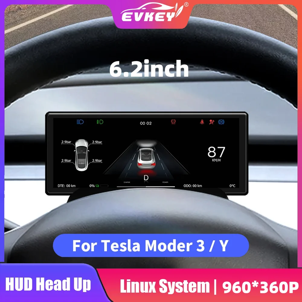 

Монитор EVKEY диагональю 6,2 дюйма для приборной панели Tesla Model 3 Y, 960*360 IPS HD, модифицированные аксессуары Speedomete HUD