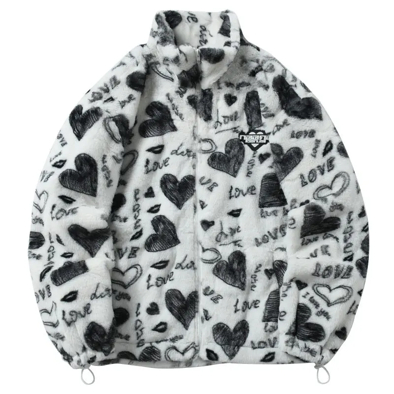 

Men Faux Fur Fuzzy Fluffy Jacket Streetwear Hip Hop Heart Letter Print Fleece Coats 2022 Autumn Fashion Harajuku Casual Jackets
