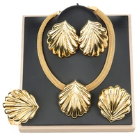 gold leaf jewelry dubai 18k gold color jewelry sets for women african style weddings party necklace bracelet earring rings set