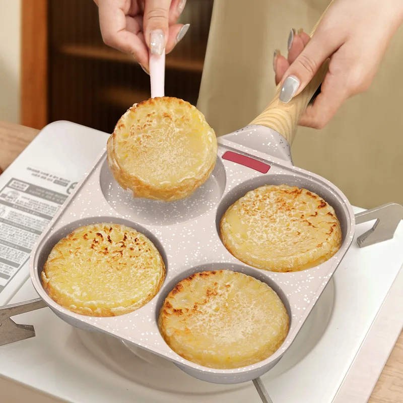 

Non-Stick Egg Frying Pan Egg Burger Maker Pan 4-Hole Pancake Omelet Egg Ham Pans Breakfast for Gas Stove & Induction