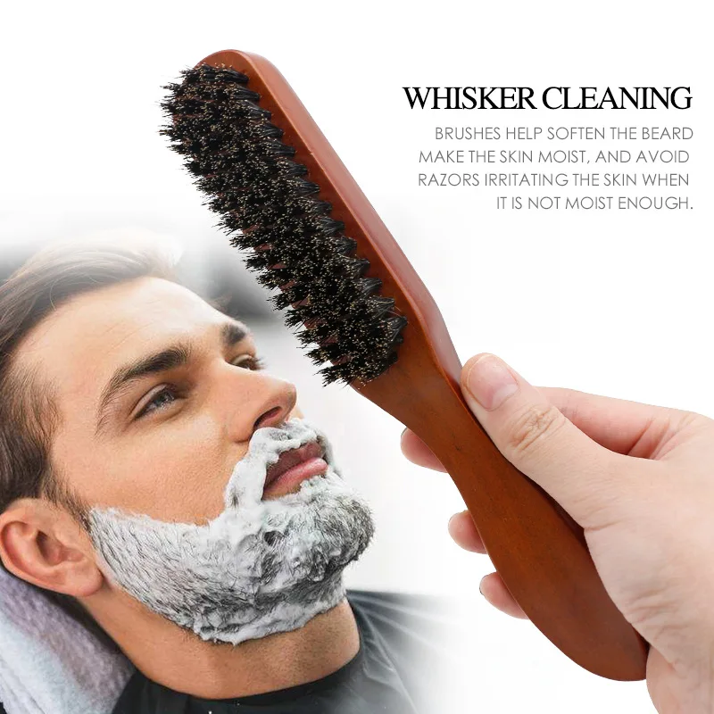 

Solid Wood Bristle Shaving Brush Beard Cleansing Black Bristle Hair Brush Curved Wooden Men Beard Mustache Hair Styling Brushes